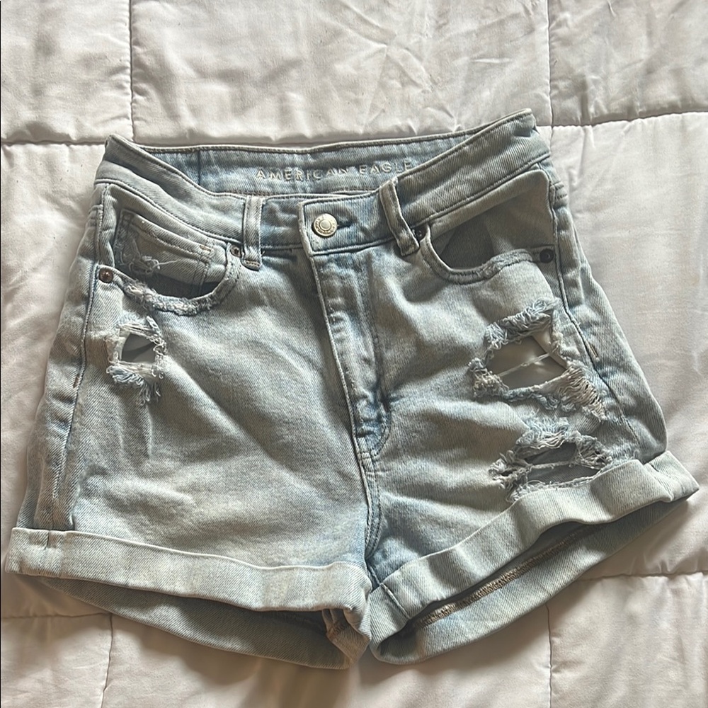American Eagle Outfitters Blue Jean Shorts Distressed High-Waisted